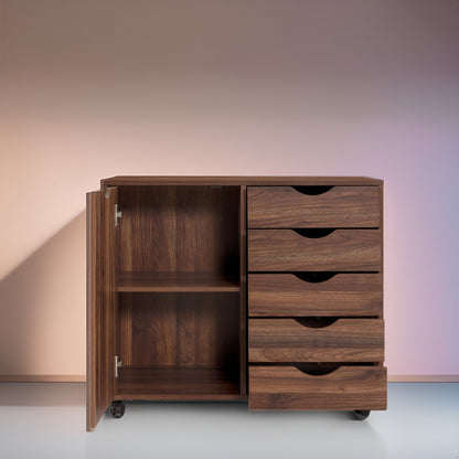 Commode de rangement en bois à 5 tiroirs avec roulettes - Organisateur d'artisanat et tiroir de maquillage pour placard et chambre