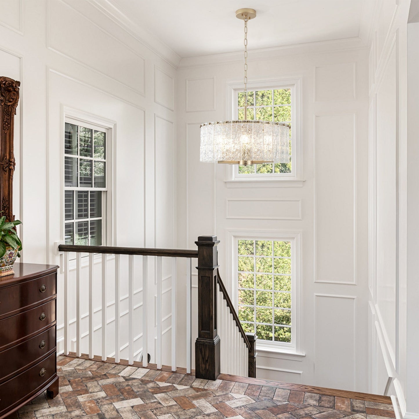 Lustre tambour rond moderne à 5 lumières, lustre semi-encastré classique, suspension pour îlot de cuisine et salle à manger