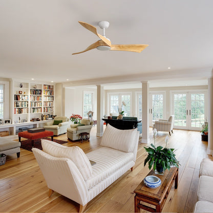 Ventilateur de plafond moderne en bois massif/ABS de 52 pouces avec télécommande (sans lumière), 6 vitesses de vent, flux d'air réversible