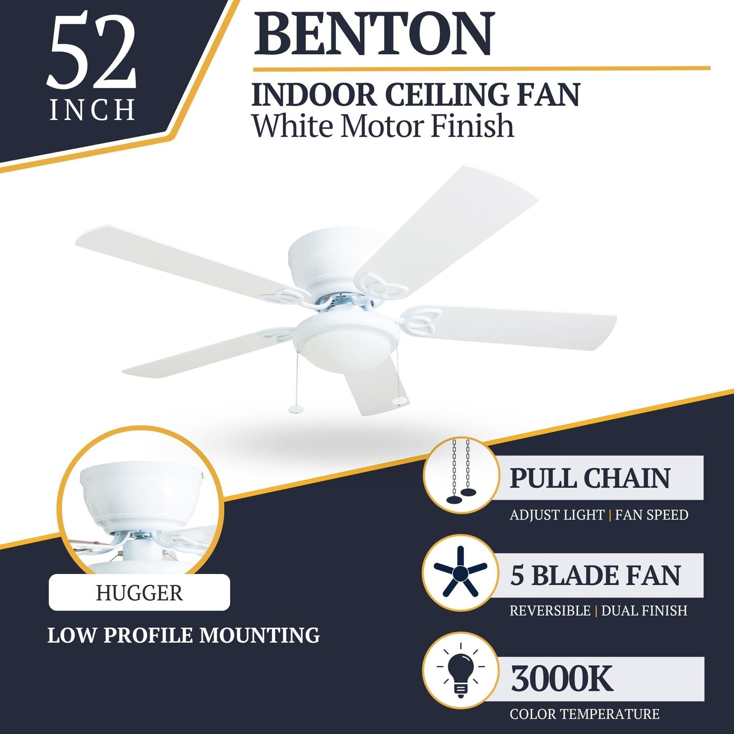 Ventilateur de plafond LED d'intérieur traditionnel Prominence Home Benton avec lumière et chaînes de traction