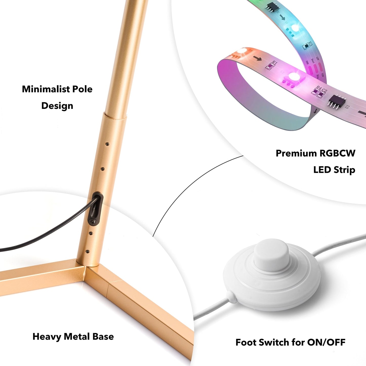 Lampe d'angle en métal RVB 55 LED minimaliste sur pied