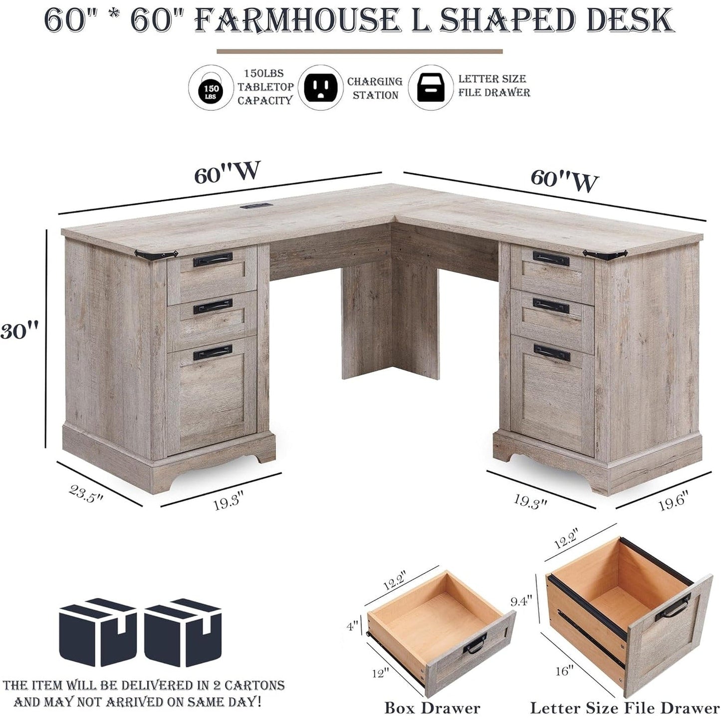 Bureau de direction en L de style ferme, bureau d'angle en bois, bureau d'ordinateur