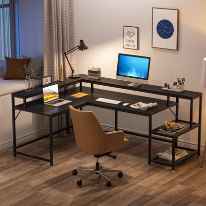 Bureau en L avec étagère pour écran, bureau d'angle réversible pour bureau à domicile 69