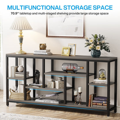 Console de canapé de 70,9 pouces avec rangement, table d'entrée à 3 niveaux pour couloir