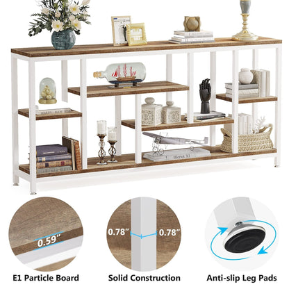 Console de canapé de 70,9 pouces avec rangement, table d'entrée à 3 niveaux pour couloir