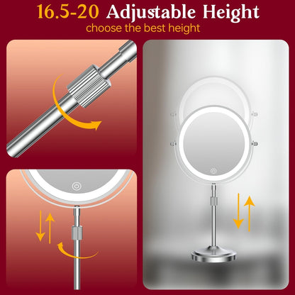 Miroir de maquillage éclairé à 9 LED, miroir grossissant double face avec grossissement 1X/10x, 3 couleurs d'éclairage