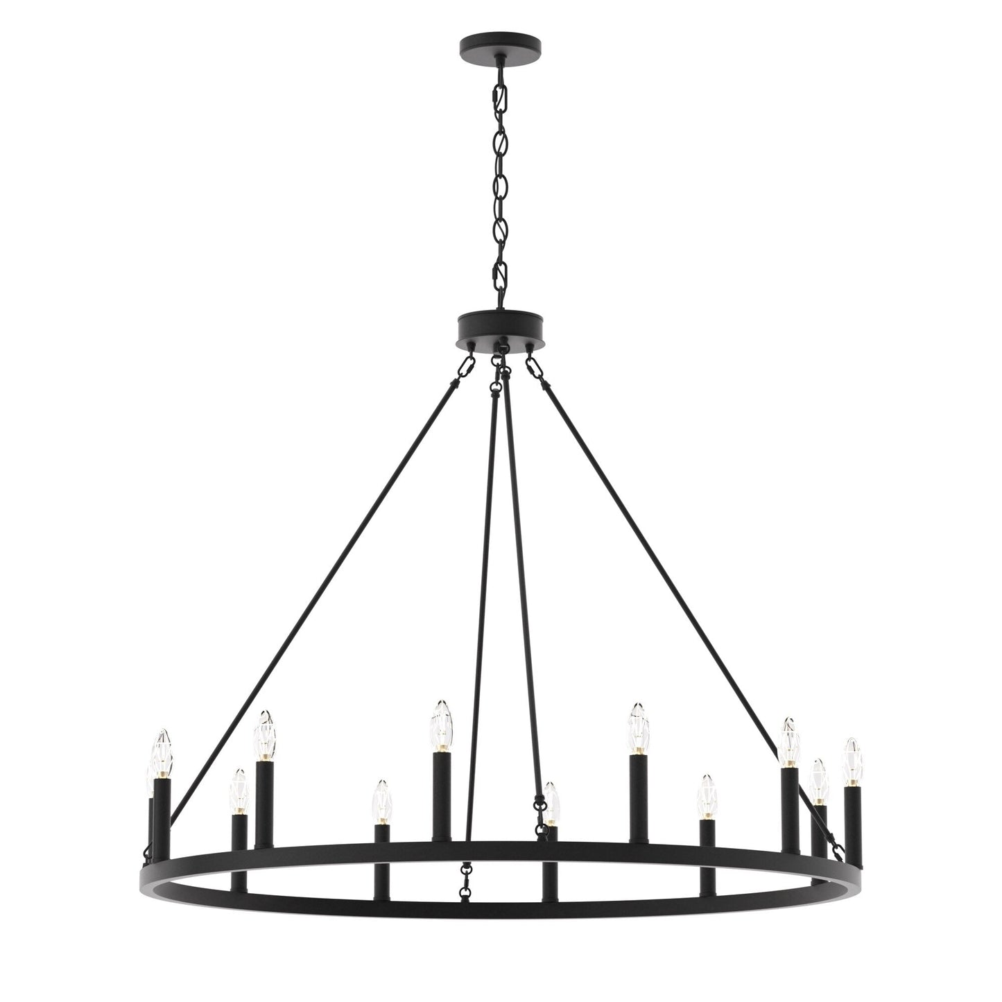 Lustre Acroma Farmhouse à 12 lumières, 40 po, en forme de roue de chariot, certifié UL - 40 po P x 138 po H