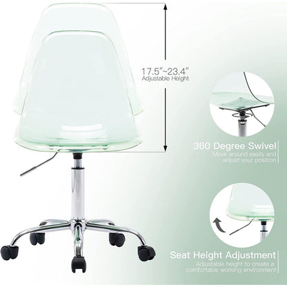 Chaise de bureau pivotante en acrylique à hauteur réglable sans accoudoirs