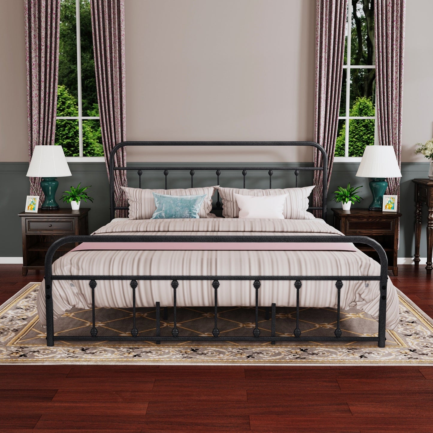 Cadre de lit plateforme en métal vintage simple Alazyhome, montage facile