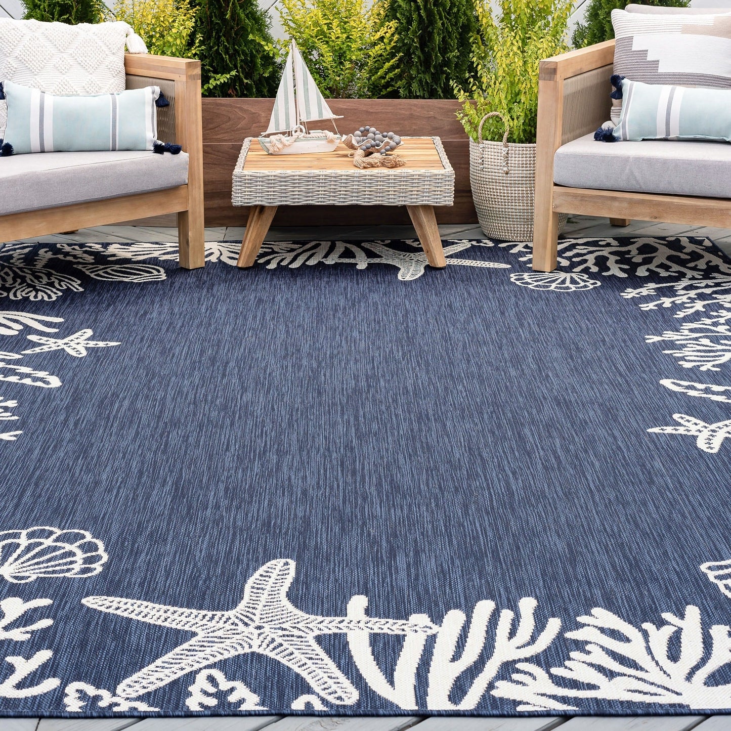 Tapis d'intérieur/extérieur à imprimé graphique côtier Exo
