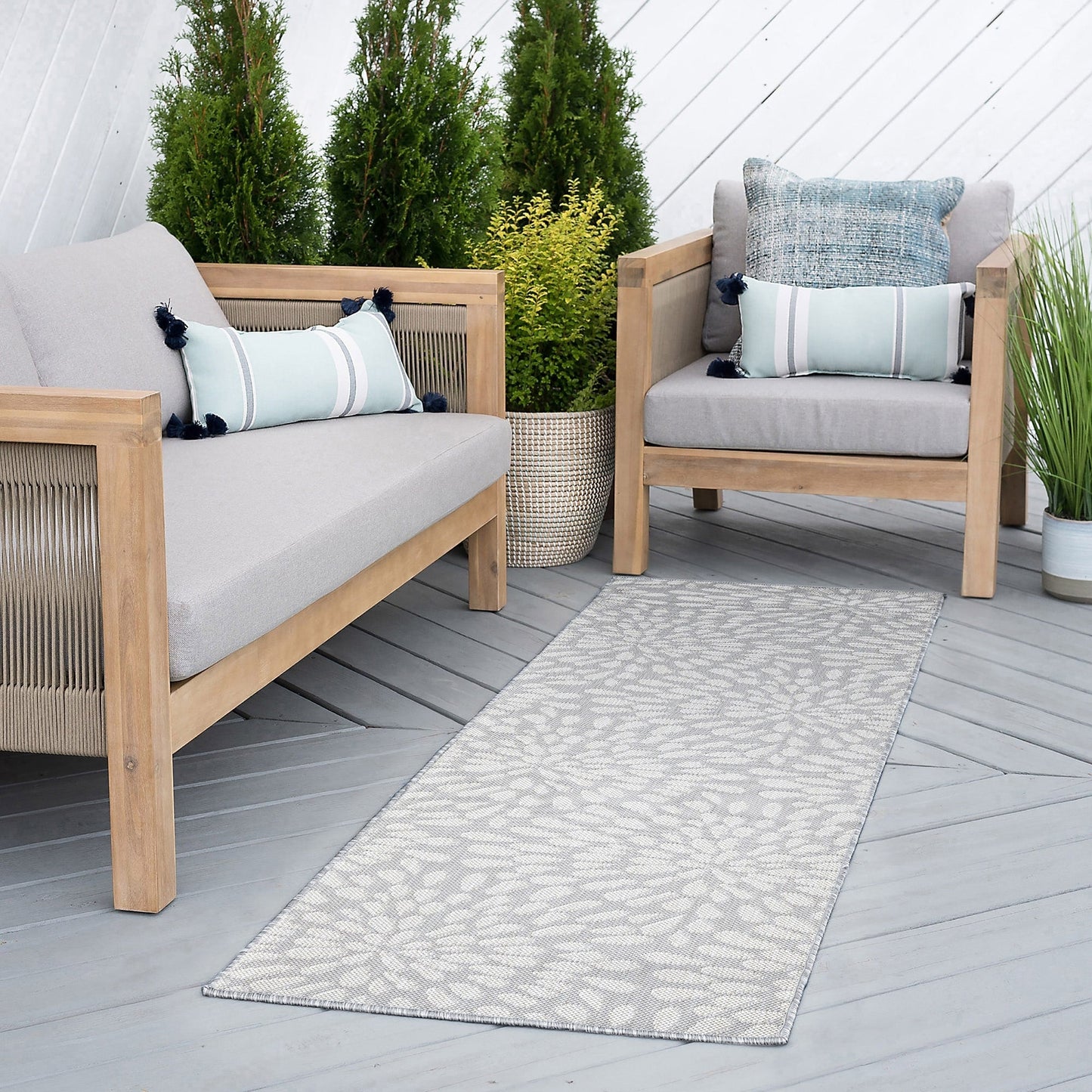 Tapis d'intérieur/extérieur à motif floral côtier Exo