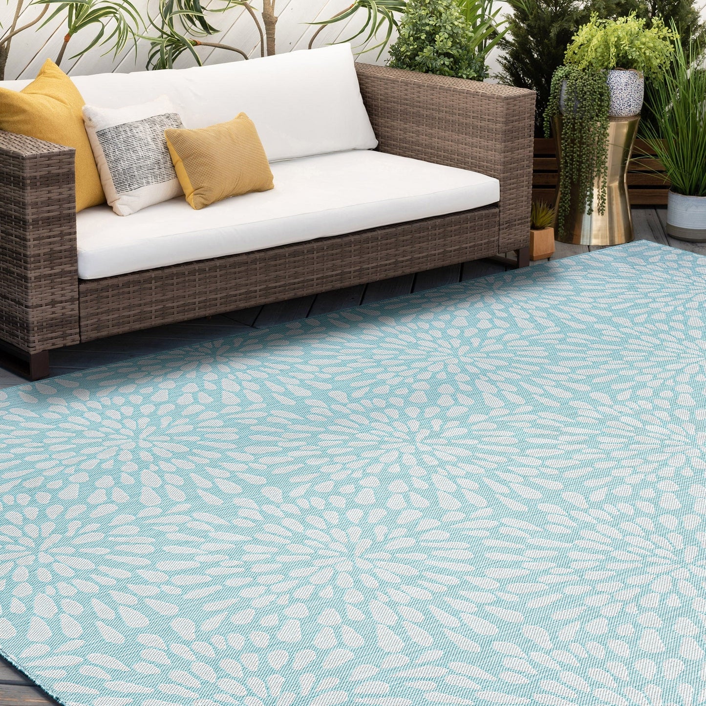 Tapis d'intérieur/extérieur à motif floral côtier Exo