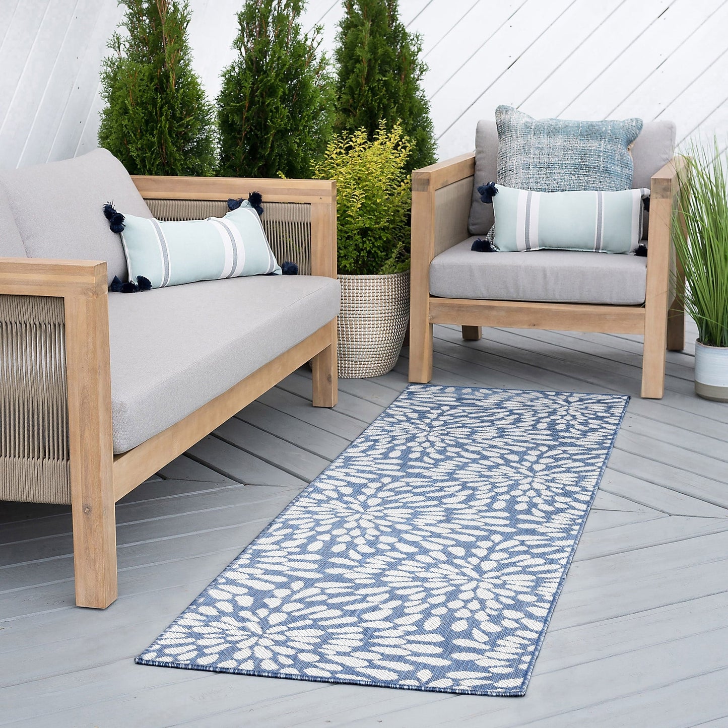 Tapis d'intérieur/extérieur à motif floral côtier Exo