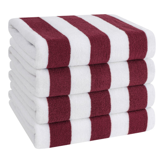 Lot de 4 serviettes de plage en lin doux américain, 100 % coton, 30 x 60 cm, serviettes de piscine à rayures Cabana