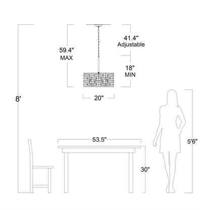 Lustre à abat-jour tambour Anita avec prisme en verre transparent