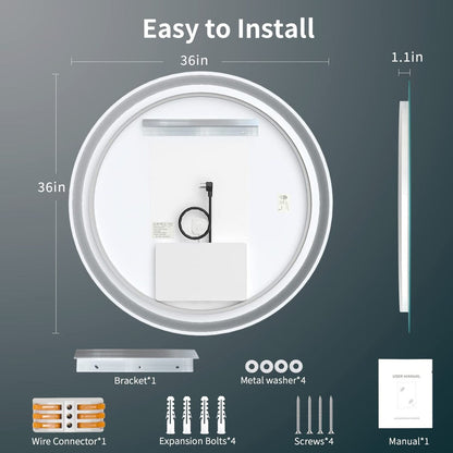 Miroir de courtoisie rond sans cadre, antibuée, éclairé par LED et à intensité variable