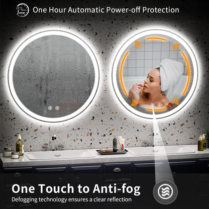 Miroir de courtoisie rond sans cadre, antibuée, éclairé par LED et à intensité variable