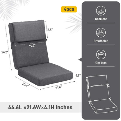 Lot de 4 coussins de chaise à dossier haut Aoodor Patio, 46 x 21 x 4 pouces (coussins uniquement)