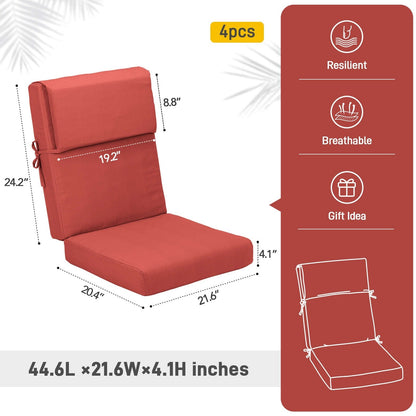 Lot de 4 coussins de chaise à dossier haut Aoodor Patio, 46 x 21 x 4 pouces (coussins uniquement)