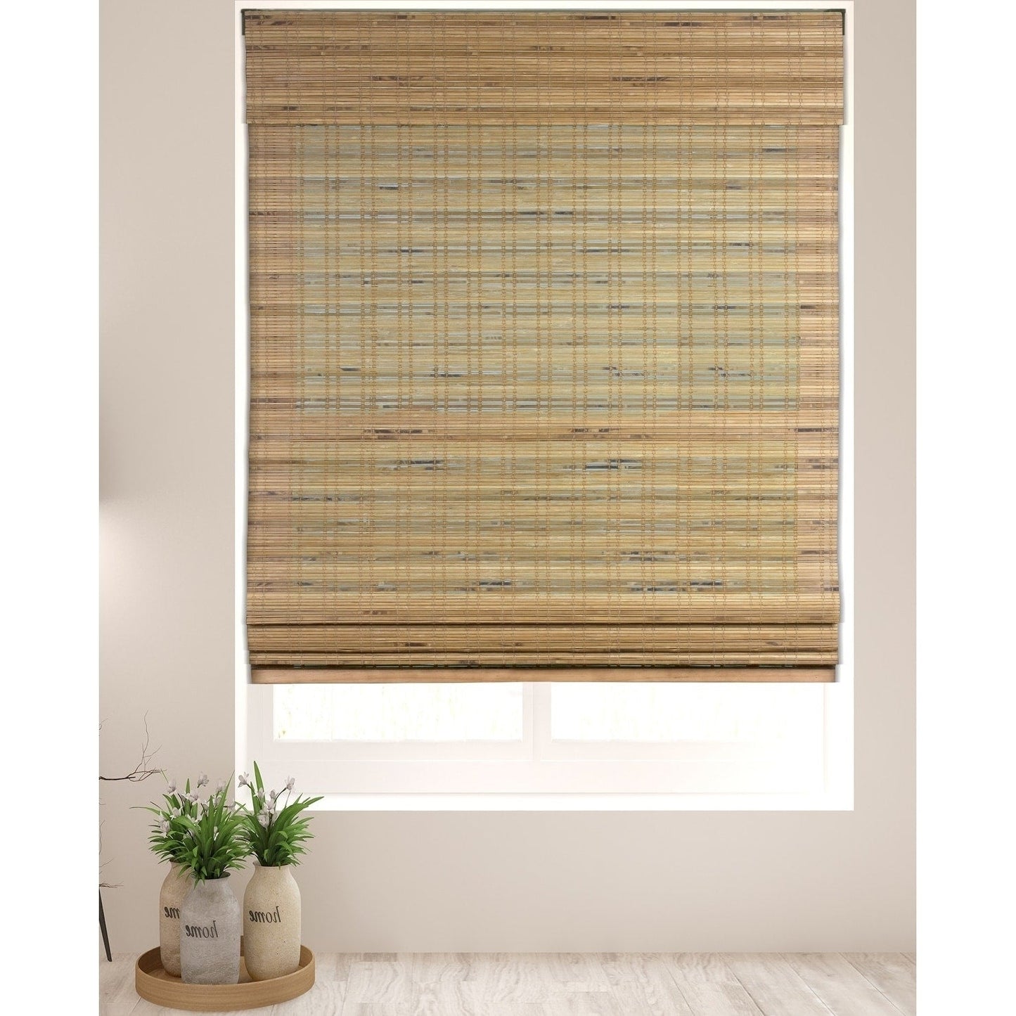 Stores romains en bambou Arlo Blinds Tuscan de 74 pouces de hauteur, sans fil et relevables