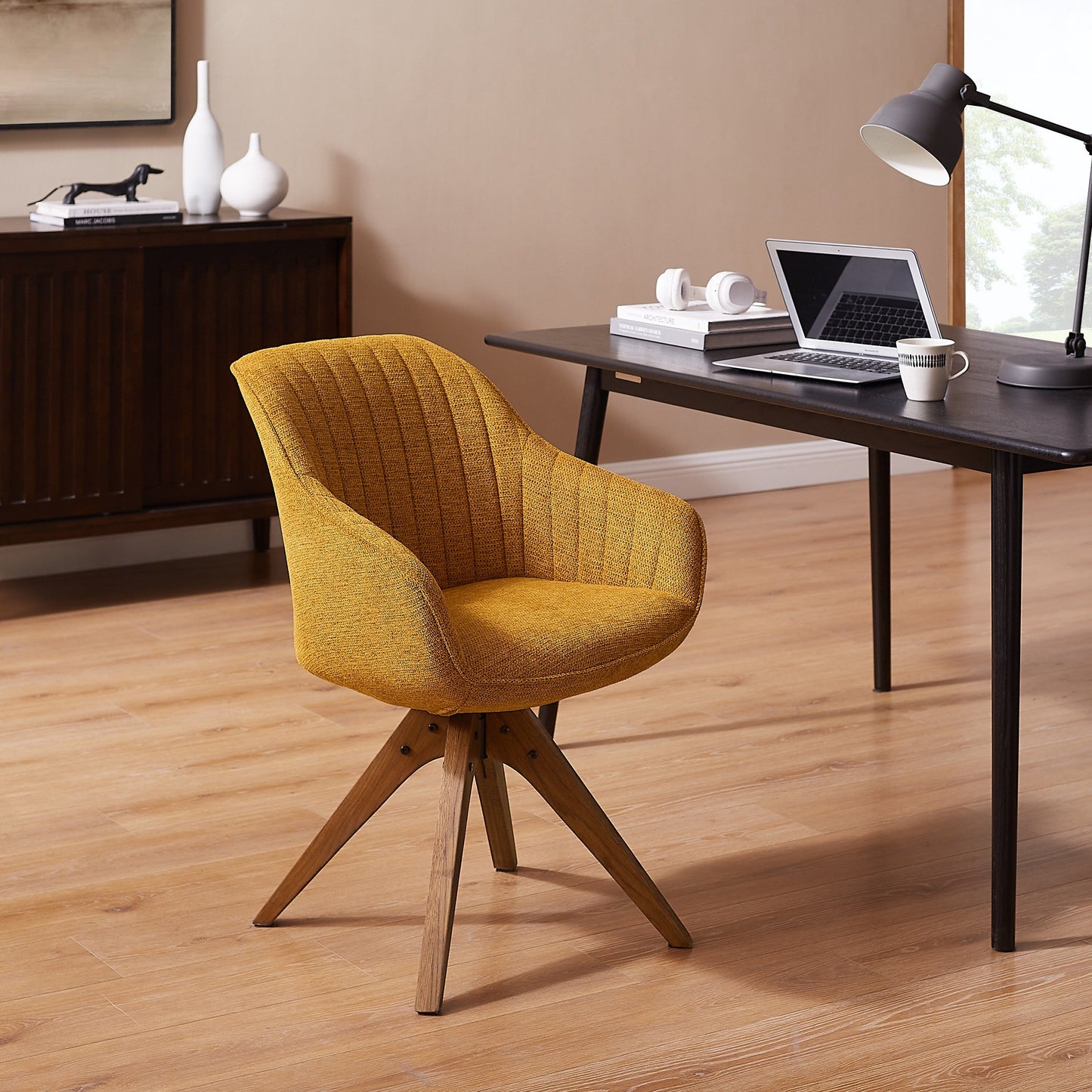 Fauteuil d'appoint pivotant Art Leon pour bureau moderne avec pieds en bois