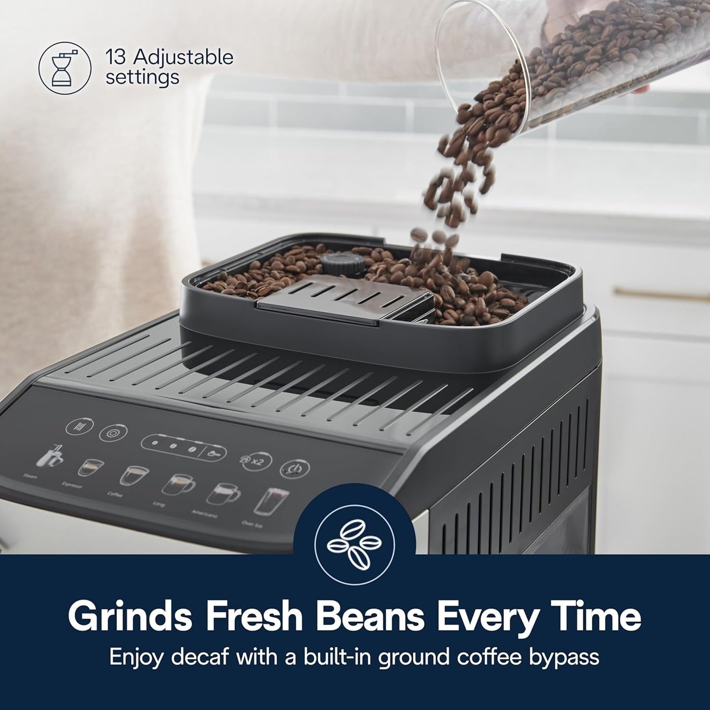 Machine à expresso automatique avec mousseur manuel et moulin intégré, ECAM29043SB