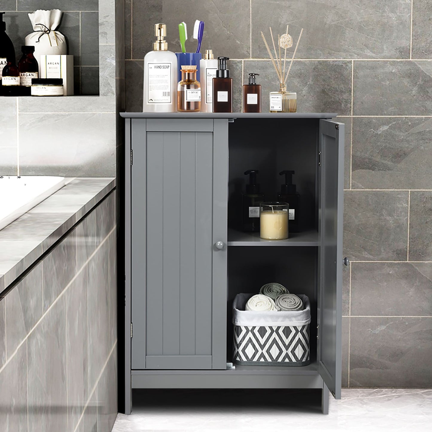 Meuble de rangement de salle de bain avec portes doubles Meuble à chaussures en bois