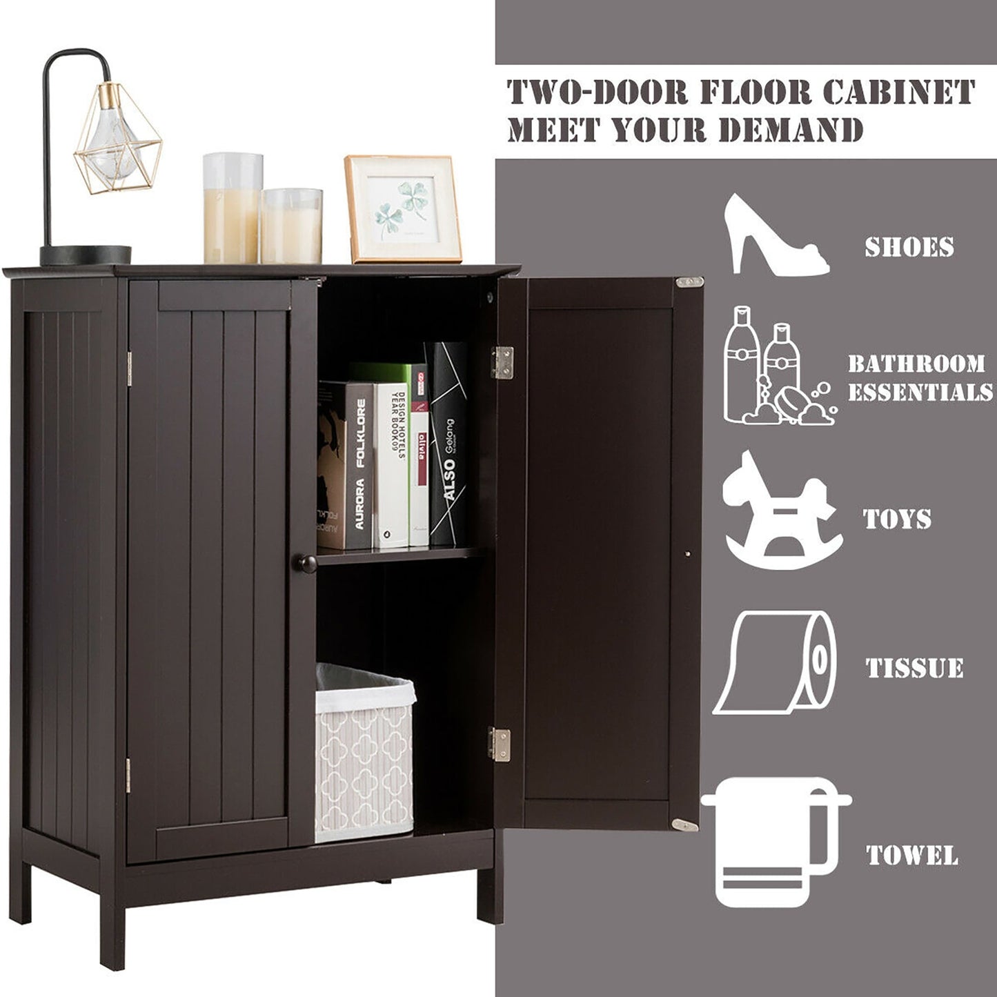 Meuble de rangement de salle de bain avec portes doubles Meuble à chaussures en bois