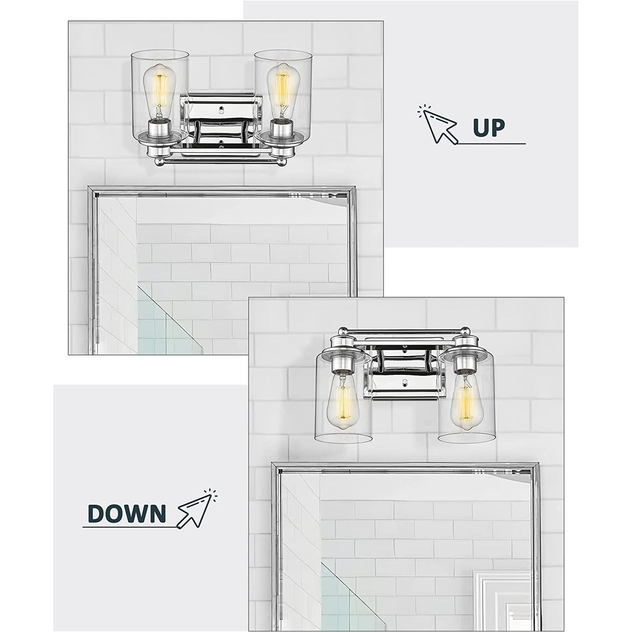 Applique murale sur miroir avec abat-jour en verre transparent