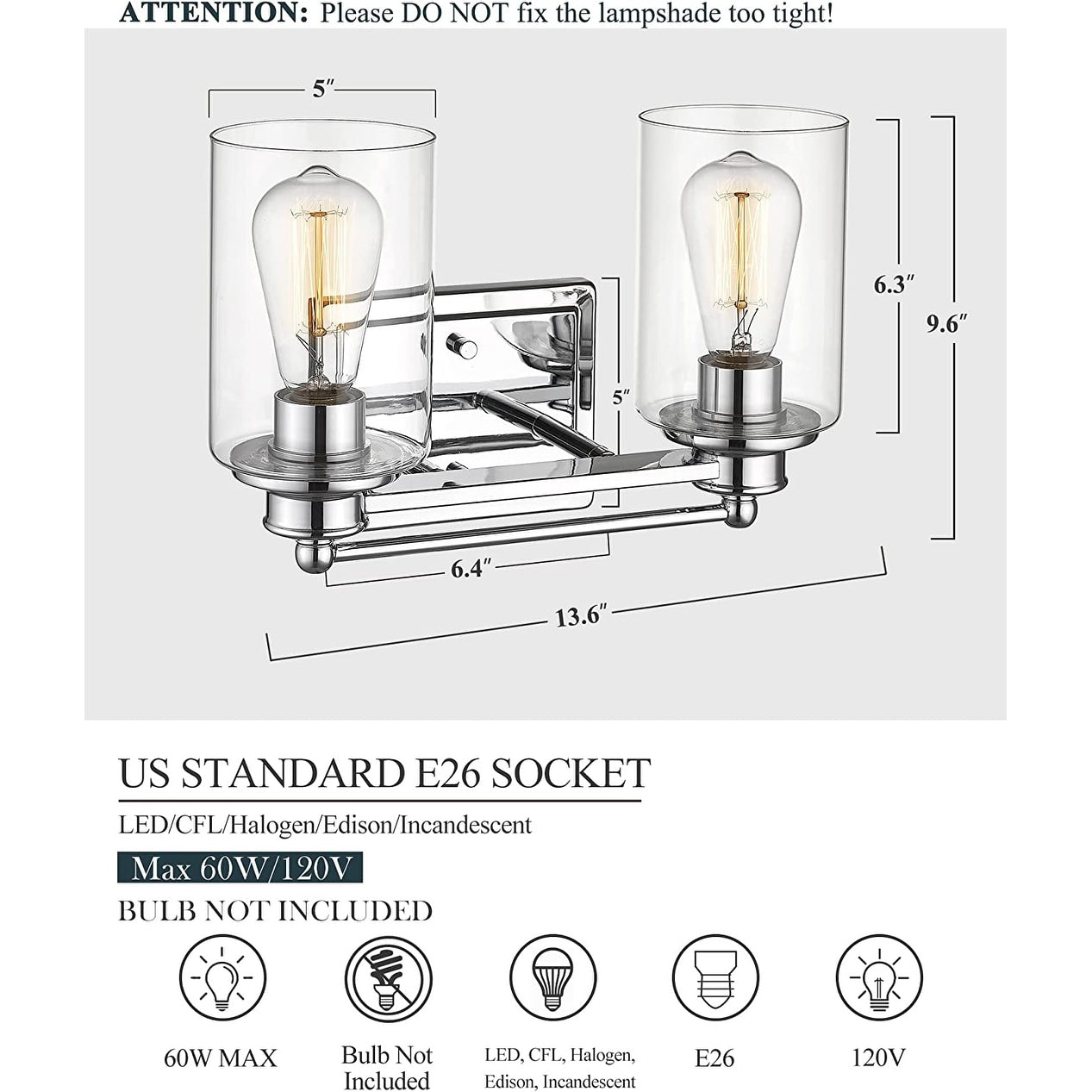 Applique murale sur miroir avec abat-jour en verre transparent