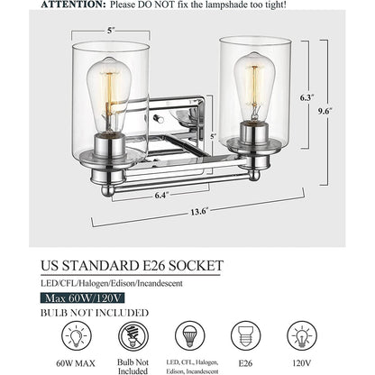Applique murale sur miroir avec abat-jour en verre transparent