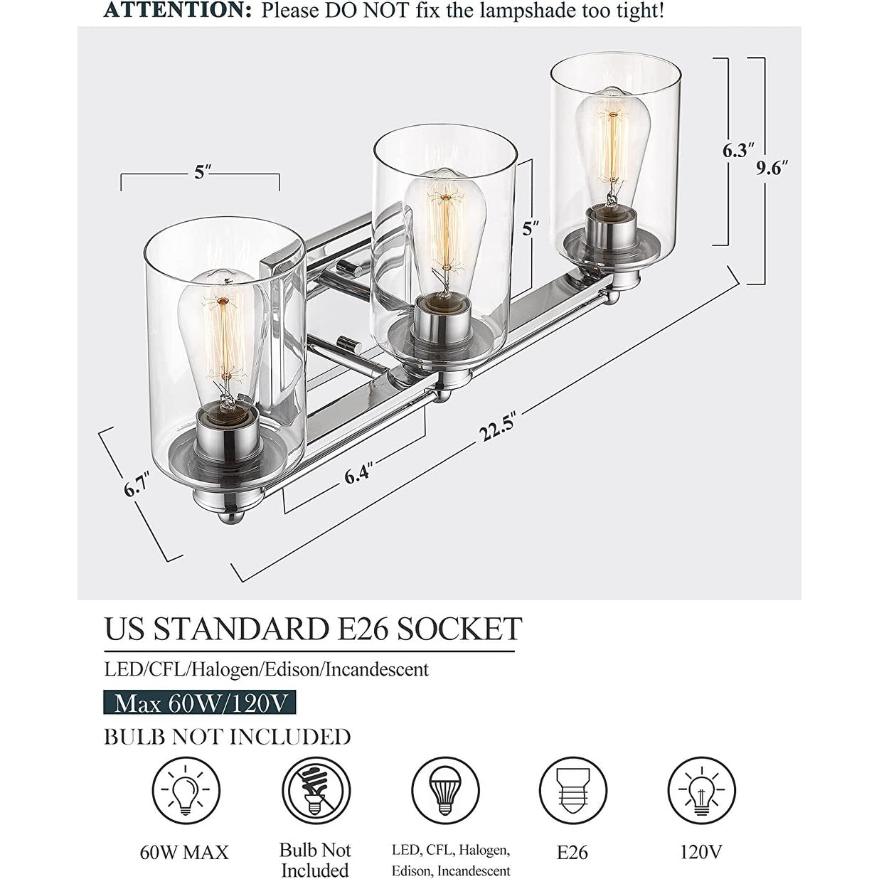 Applique murale sur miroir avec abat-jour en verre transparent