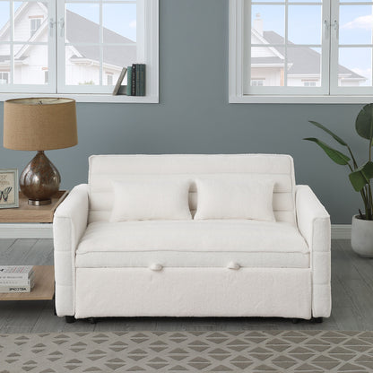 Canapé-lit convertible Boucle beige 55,12 pouces avec dossier réglable et 2 coussins de taille pour le salon