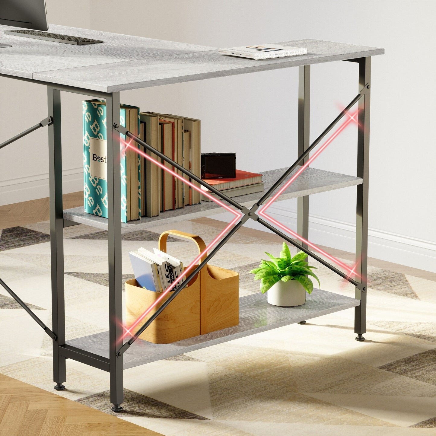 Petit bureau en L avec étagères de rangement Bureau d'ordinateur d'angle