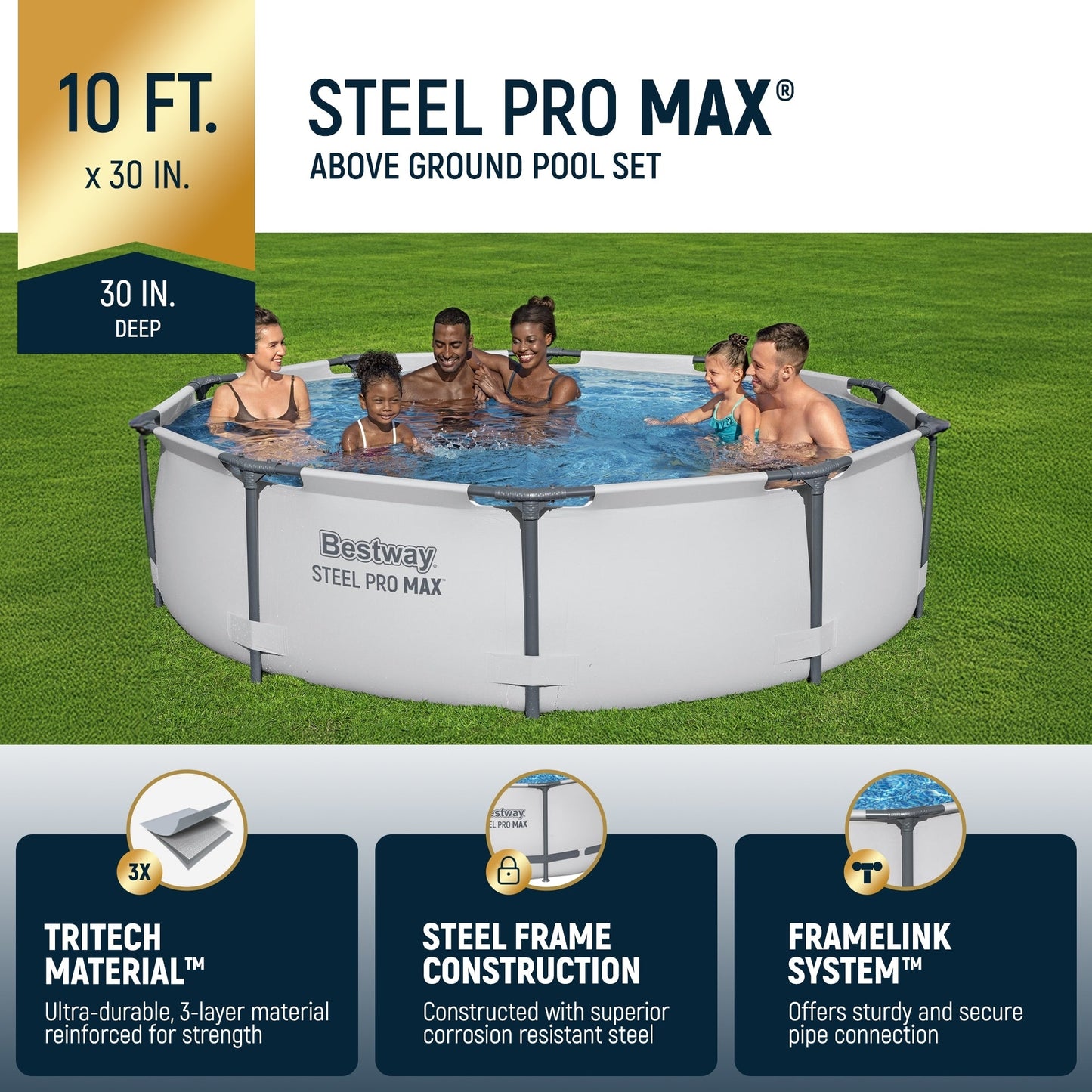 Piscine extérieure hors sol ronde Bestway Steel Pro MAX 10'x30 avec pompe - 10 pi x 30 po