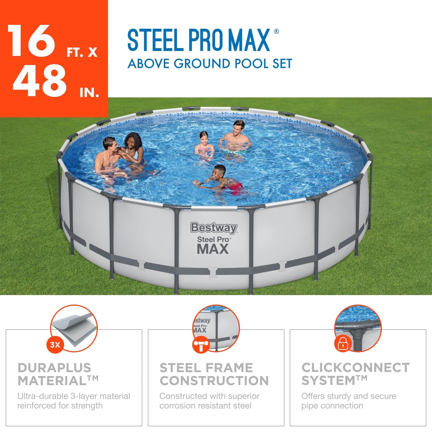 Piscine hors sol ronde Bestway Steel Pro MAX avec pompe et couverture
