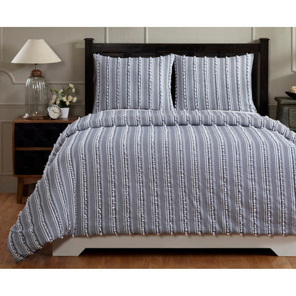 Parure de couette Angelique Better Trends 100 % coton touffeté doux en peluche chenille élégante à rayures lavable en machine et sèche-linge