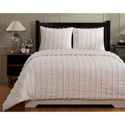 Parure de couette Angelique Better Trends 100 % coton touffeté doux en peluche chenille élégante à rayures lavable en machine et sèche-linge