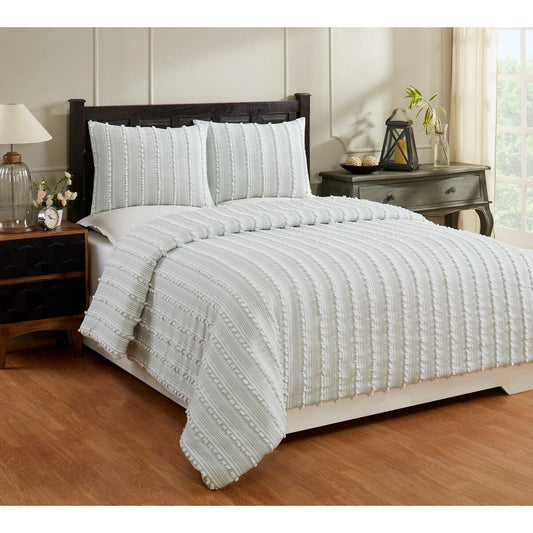 Parure de couette Angelique Better Trends 100 % coton touffeté doux en peluche chenille élégante à rayures lavable en machine et sèche-linge