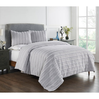 Parure de couette Angelique Better Trends 100 % coton touffeté doux en peluche chenille élégante à rayures lavable en machine et sèche-linge