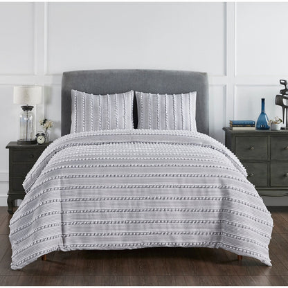 Parure de couette Angelique Better Trends 100 % coton touffeté doux en peluche chenille élégante à rayures lavable en machine et sèche-linge