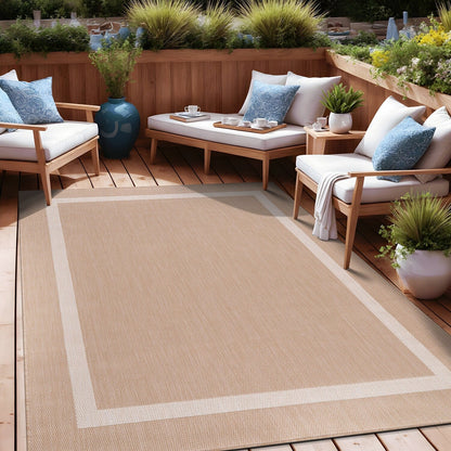 Tapis d'intérieur/extérieur moderne à bordures Beverly Rug, moquette d'extérieur pour patio, terrasse, porche