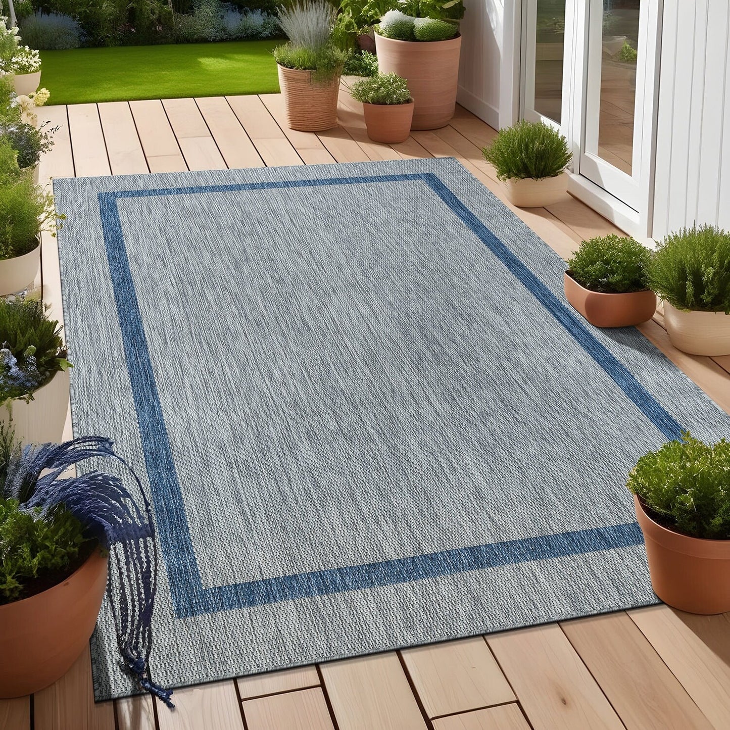 Tapis d'intérieur/extérieur moderne à bordures Beverly Rug, moquette d'extérieur pour patio, terrasse, porche