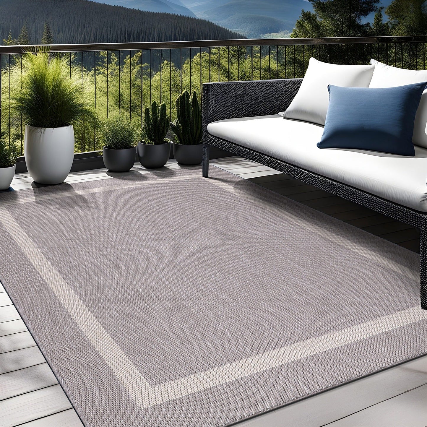 Tapis d'intérieur/extérieur moderne à bordures Beverly Rug, moquette d'extérieur pour patio, terrasse, porche