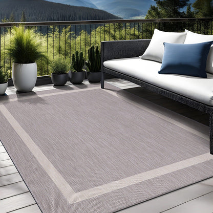 Tapis d'intérieur/extérieur moderne à bordures Beverly Rug, moquette d'extérieur pour patio, terrasse, porche