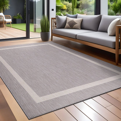 Tapis d'intérieur/extérieur moderne à bordures Beverly Rug, moquette d'extérieur pour patio, terrasse, porche