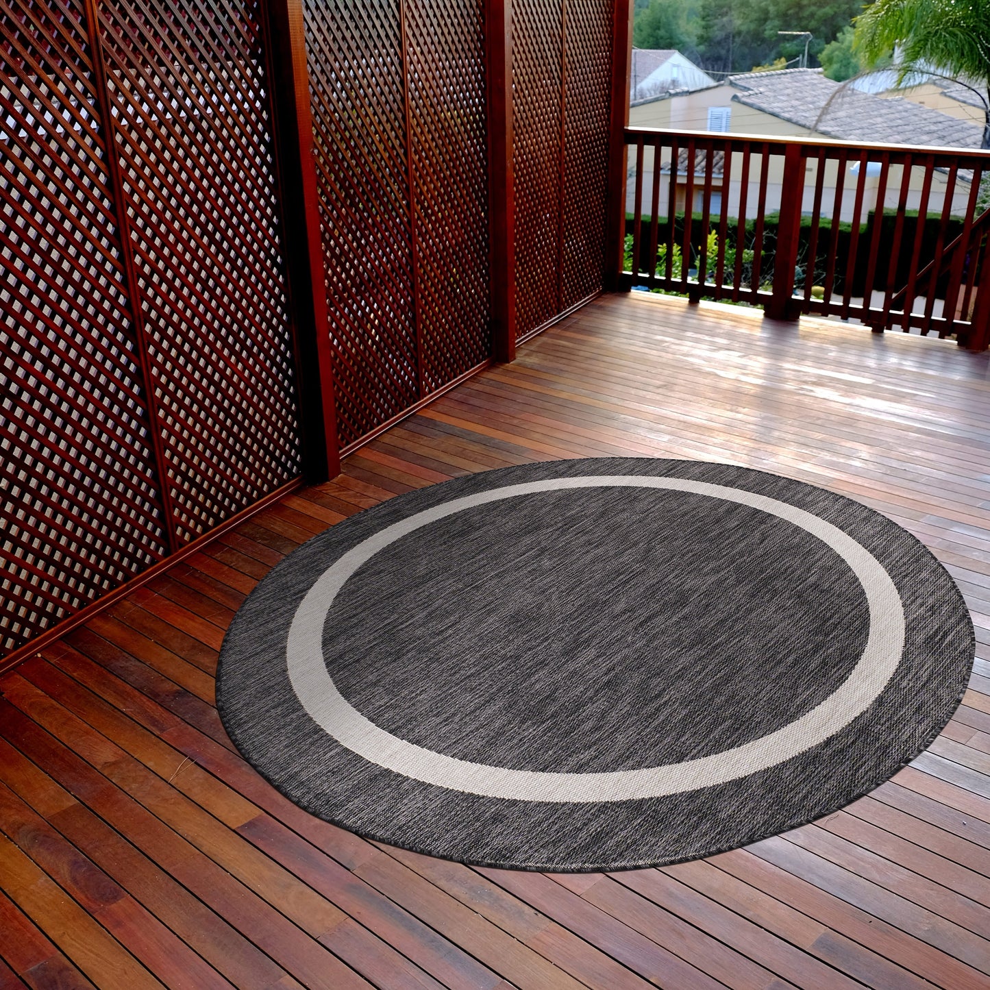 Tapis d'intérieur/extérieur moderne à bordures Beverly Rug, moquette d'extérieur pour patio, terrasse, porche