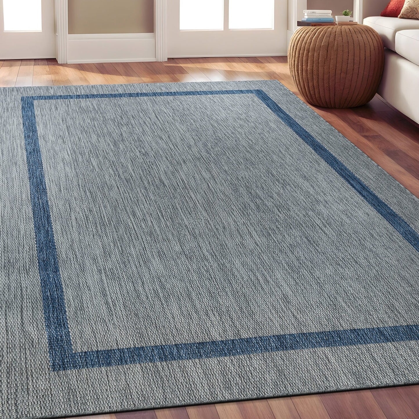 Tapis d'intérieur/extérieur moderne à bordures Beverly Rug, moquette d'extérieur pour patio, terrasse, porche