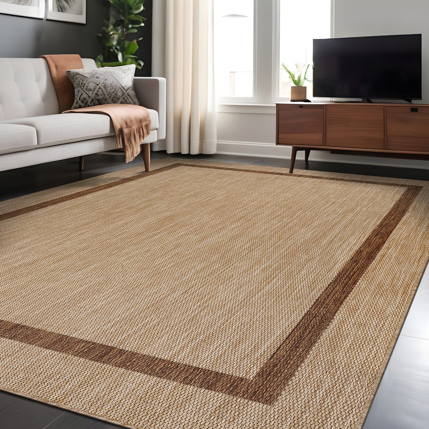 Tapis d'intérieur/extérieur moderne à bordures Beverly Rug, moquette d'extérieur pour patio, terrasse, porche