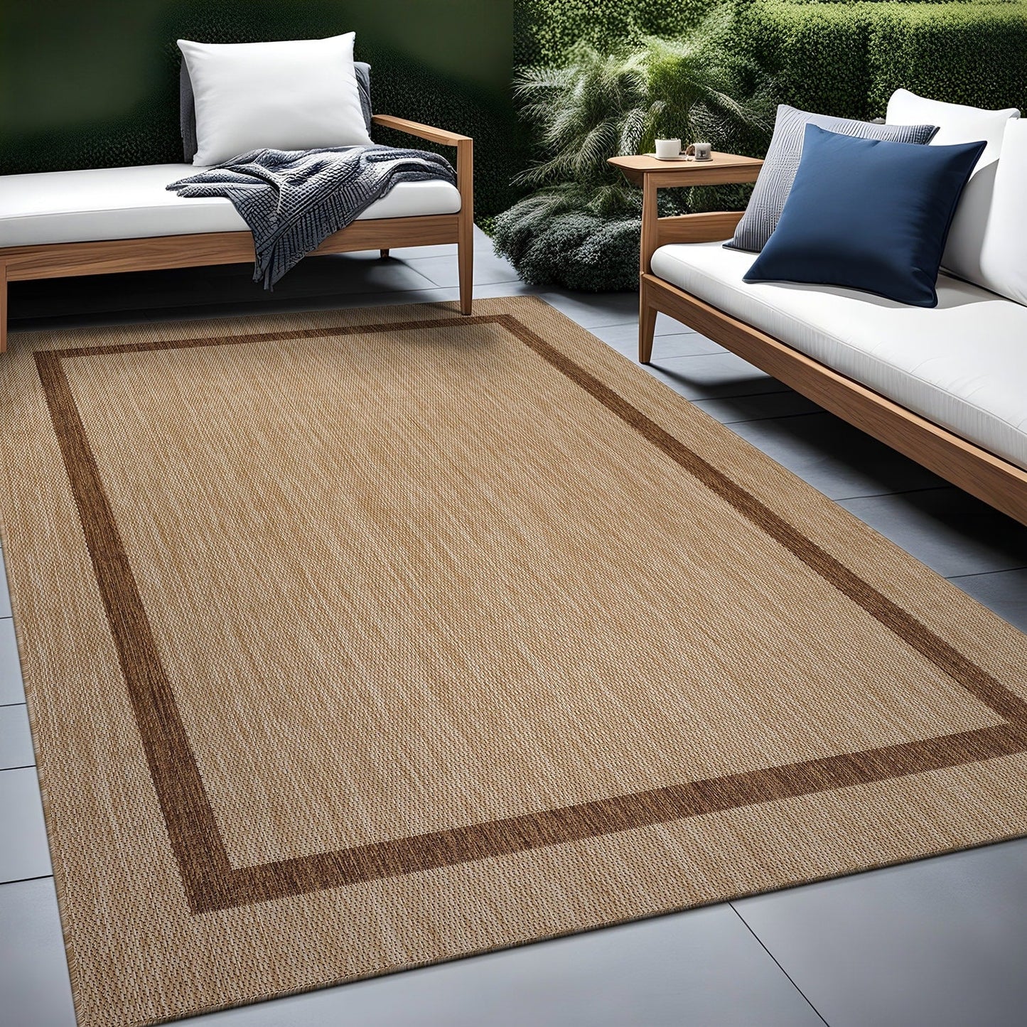 Tapis d'intérieur/extérieur moderne à bordures Beverly Rug, moquette d'extérieur pour patio, terrasse, porche